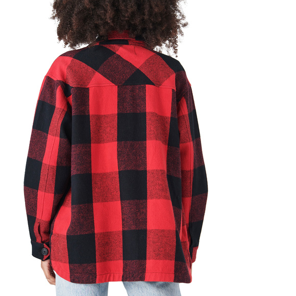 Lucky Brand Plaid Oversized Shirt Jacket - Red Multi - Picture 2 of 3